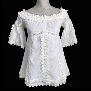 Style Mafia Off Shoulder Lace Crochet Cotton Babydoll Top Small